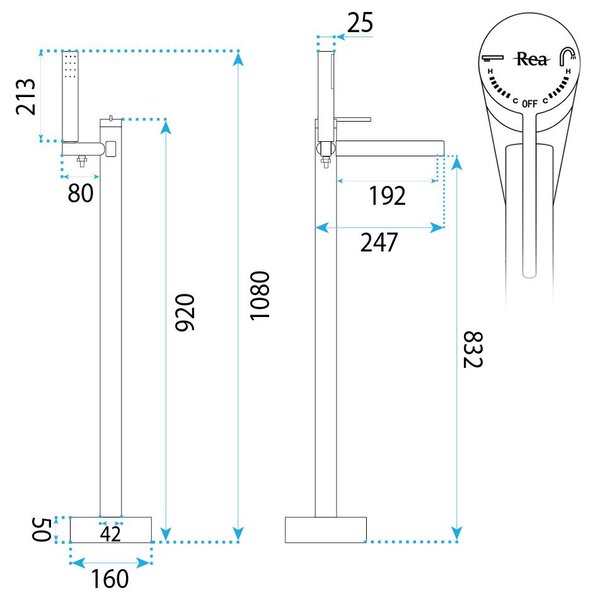 Samostoječa mešalna pipa Rea Grace Brush Copper