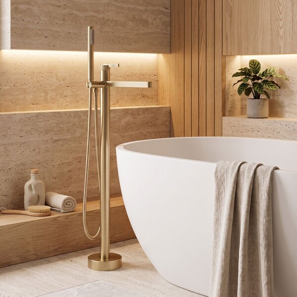 Samostoječa mešalna pipa Rea Grace Brush Gold
