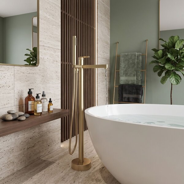 Samostoječa mešalna pipa Rea Grace Brush Gold