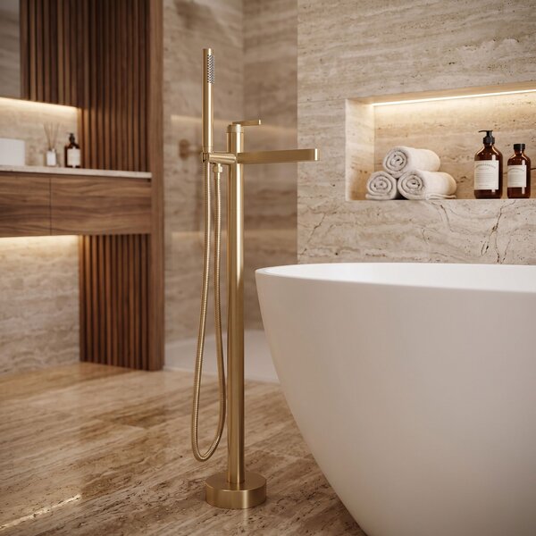 Samostoječa mešalna pipa Rea Grace Brush Gold