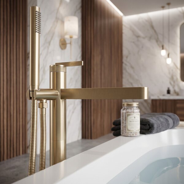 Samostoječa mešalna pipa Rea Grace Brush Gold