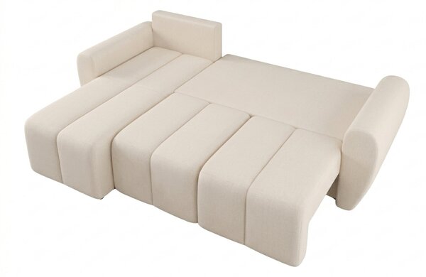 PROMOCIJA Raztegljiva dvostranska sedežna garnitura v obliki L SEVIO 246x145 cm, kremna + 2 blazini BREZPLAČNO II. kakovost