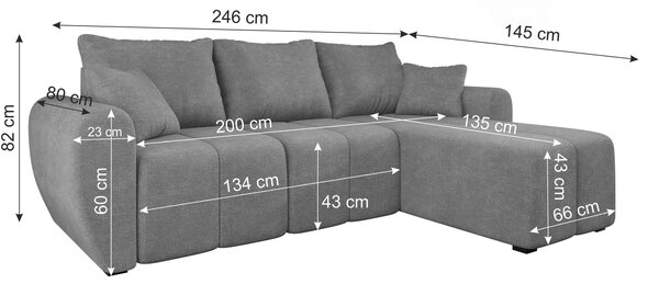 PROMOCIJA Raztegljiva dvostranska sedežna garnitura v obliki L SEVIO 246x145 cm, kremna + 2 blazini BREZPLAČNO II. kakovost