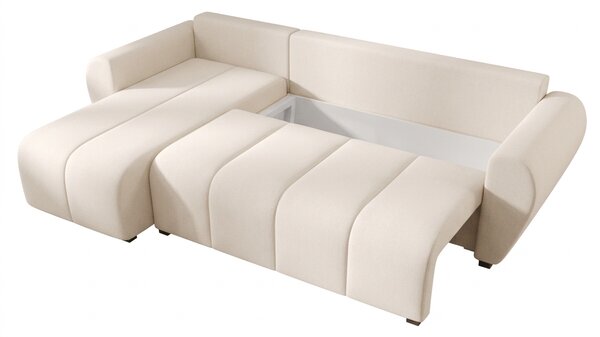 PROMOCIJA Raztegljiva dvostranska sedežna garnitura v obliki L SEVIO 246x145 cm, kremna + 2 blazini BREZPLAČNO II. kakovost