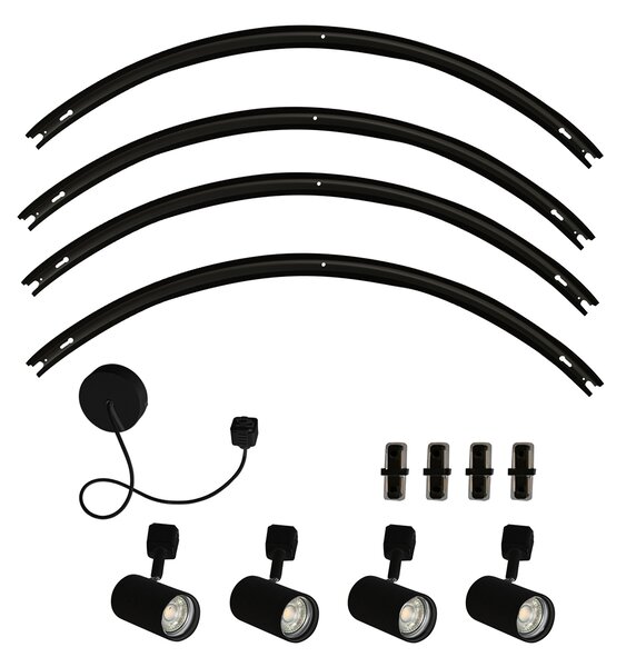 Modern railsysteem met 4 spots zwart 1-fase rond - Iconic Jeana