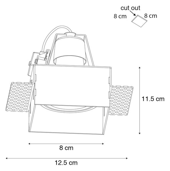 Set van 6 inbouwspots zwart GU10 70mm trimless - Oneon