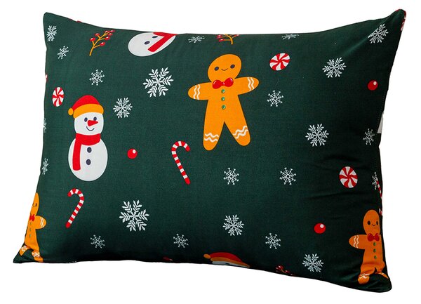 Prevleka za blazino iz mikrovlaken SNOWMAN AND GINGERBREAD 50x70 cm, zelena