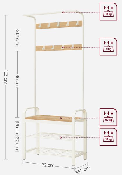 Kovinsko predsoblje PURE 183 cm, krem/dub sonoma