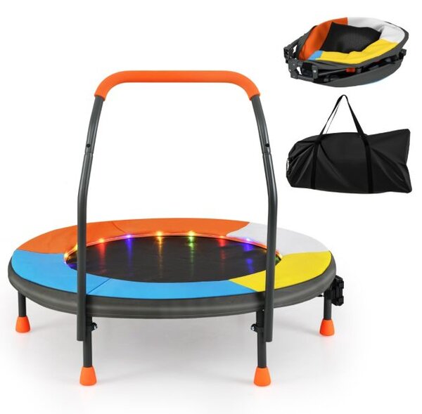 Otroški trampolin Ø90 cm z LED osvetlitvijo, ročajem in torbo za prenašanje - mini trampolin