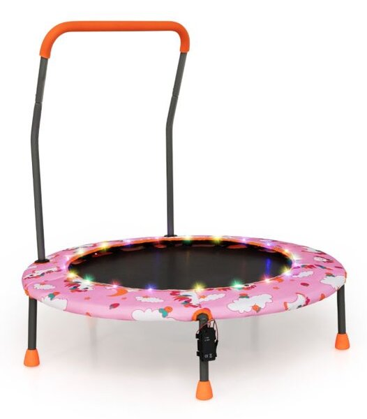 Mini trampolin za otroke, 92 cm z LED osvetlitvijo in odstranljivim ročajem