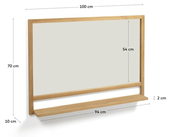 Stensko ogledalo s polico z lesenim okvirjem 100x70 cm Taciana – Kave Home