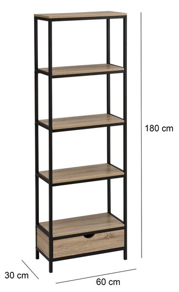 Črn regal v hrastovem dekorju 60x180 cm Urban – Casa Selección