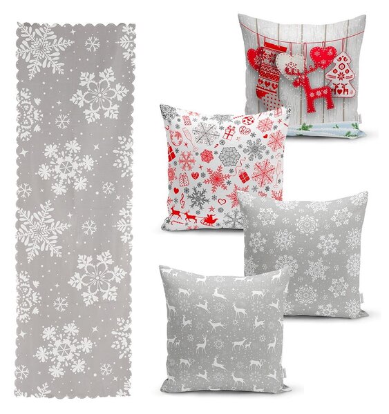 4 božične prevleke za okrasne blazine in namizni tekač Minimalist Cushion Covers Snowflakes