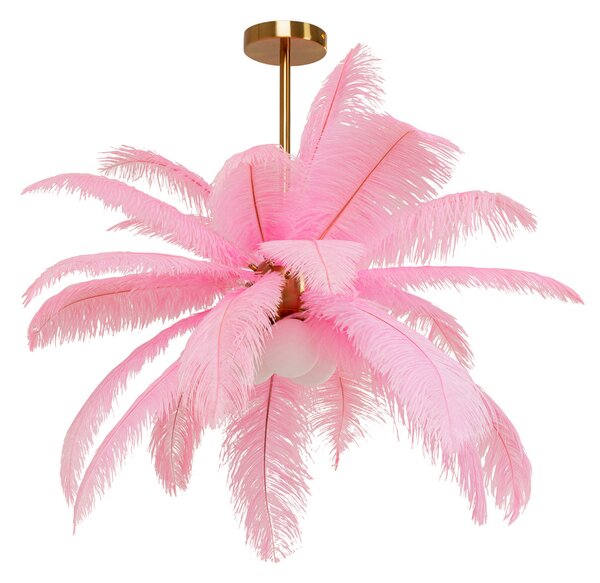 KARE Kare viseča svetilka Feather Palm, roza, perje, Ø 87 cm, G9, zatemnjen, Roza / rosé, Dnevna soba / jedilnica, Razno, Dizajn