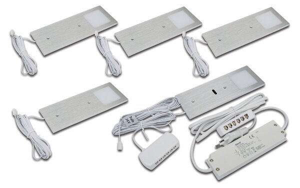 Hera LED svetilka pod omarico Eco-Pad F 5x set 3.000K aluminij, zatemnjen, Kovinska, Kuhinja, Kovina, Sodobni, Montaža pohištva