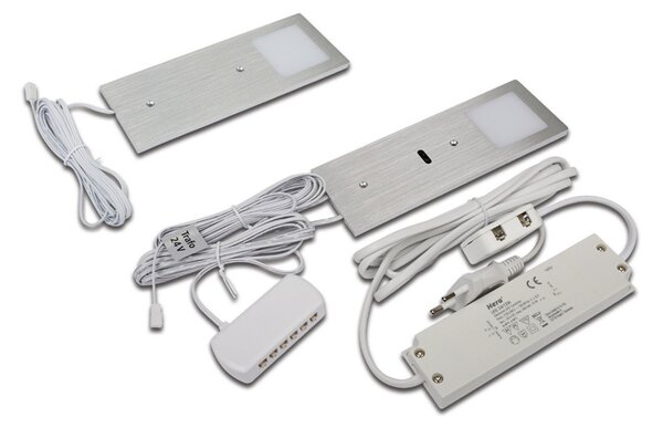 Hera LED svetilka za pod omarico Eco-Pad F 2x set 3.000K aluminij, zatemnjen, Kovinska, Kuhinja, Kovina, Sodobni