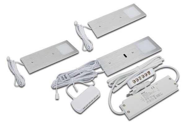 Hera LED svetilka pod omarico Eco-Pad F 3x set 3.000K aluminij, zatemnjen, Kovinska, Kuhinja, Kovina, Sodobni