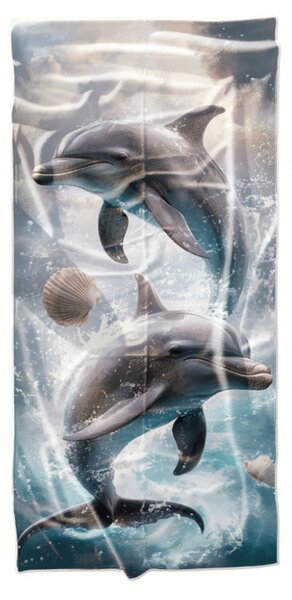 Hitro sušeča se plažna brisača DOLPHINS modra 70 x 140 cm, 100% mikrotkanina