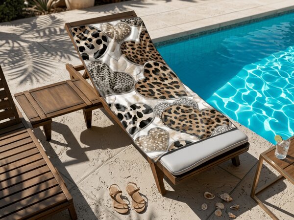 Hitrosušeča plažna brisača LEOPARD SRCA rjavo-bela 70 x 140 cm, 100% mikrotkanina
