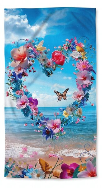 Hitrosušeča se brisača za plažo FLOWER LOVE barvna 70 x 140 cm, 100% mikrotkanina