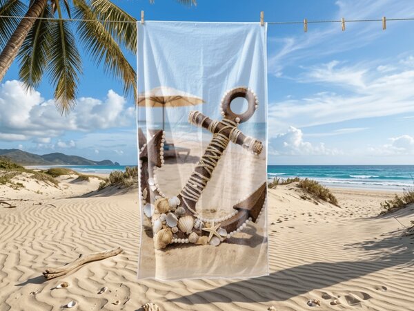Hitrosušeča plažna brisača ANTIC ANCHOR barvna 70 x 140 cm, 100% mikrotkanina