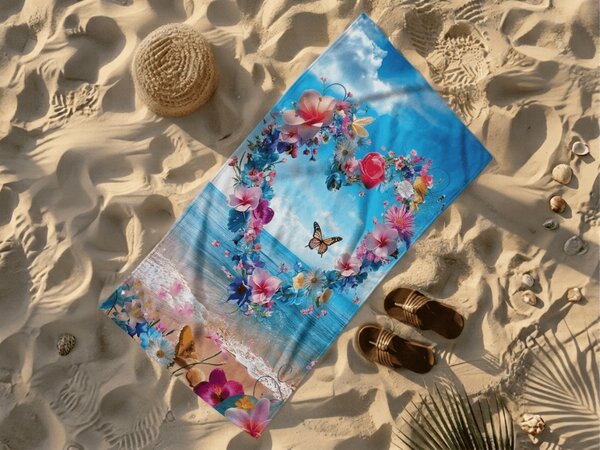 Hitrosušeča se brisača za plažo FLOWER LOVE barvna 70 x 140 cm, 100% mikrotkanina