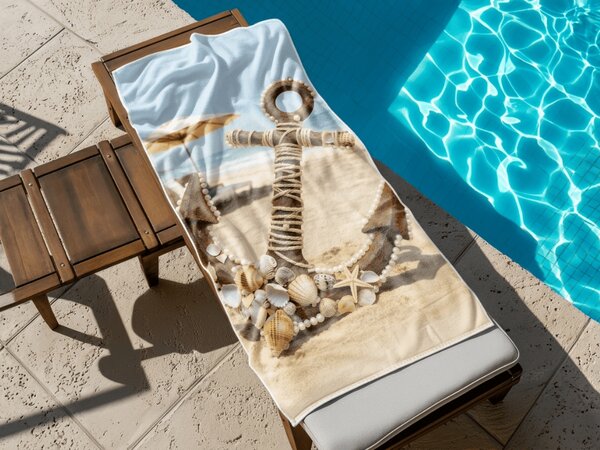 Hitrosušeča plažna brisača ANTIC ANCHOR barvna 70 x 140 cm, 100% mikrotkanina