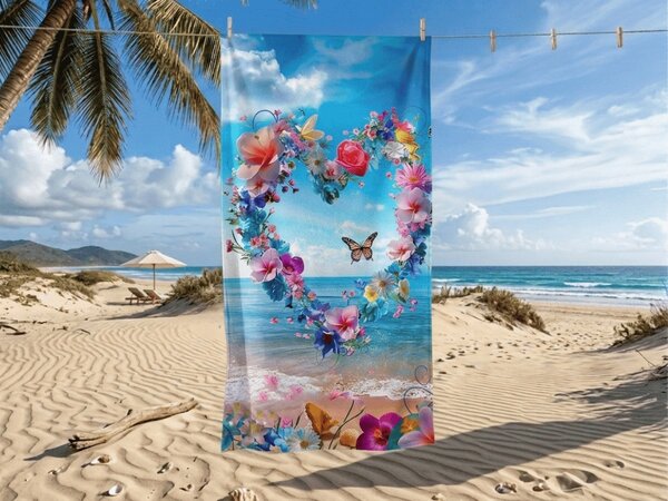 Hitrosušeča se brisača za plažo FLOWER LOVE barvna 70 x 140 cm, 100% mikrotkanina