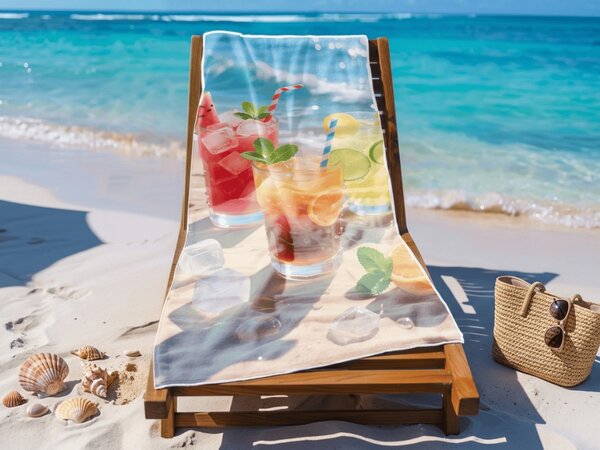 Hitro sušeča XL plažna brisača COLD DRINKS barvna 100 x 180 cm, 100% mikrotkanina