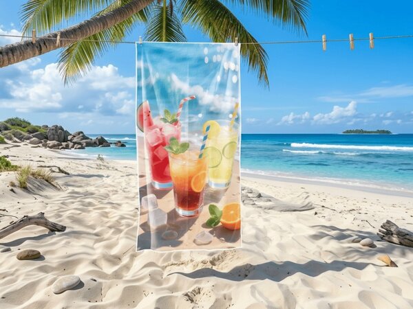 Hitro sušeča XL plažna brisača COLD DRINKS barvna 100 x 180 cm, 100% mikrotkanina