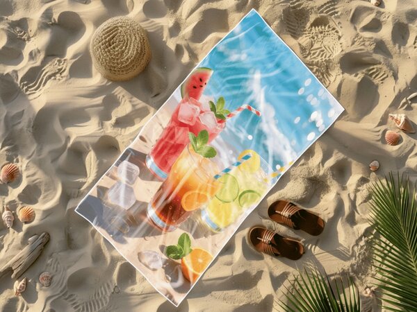 Hitro sušeča XL plažna brisača COLD DRINKS barvna 100 x 180 cm, 100% mikrotkanina