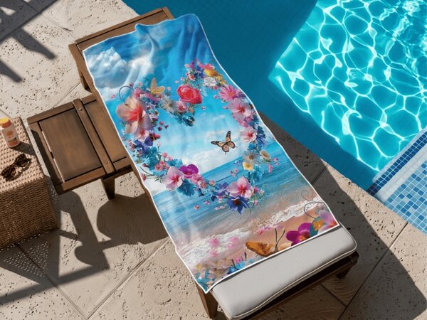 Hitrosušeča se brisača za plažo FLOWER LOVE barvna 70 x 140 cm, 100% mikrotkanina