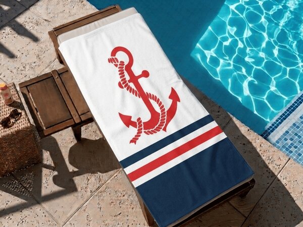 Hitrosušeča XXL plažna brisača CAPTAIN bela 150 x 210 cm, 100% mikrotkanina
