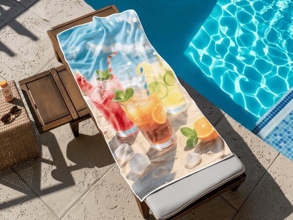 Hitro sušeča XL plažna brisača COLD DRINKS barvna 100 x 180 cm, 100% mikrotkanina