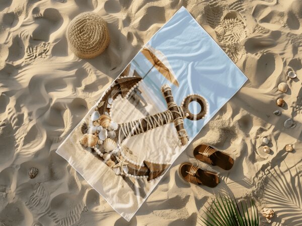 Hitrosušeča plažna brisača ANTIC ANCHOR barvna 70 x 140 cm, 100% mikrotkanina