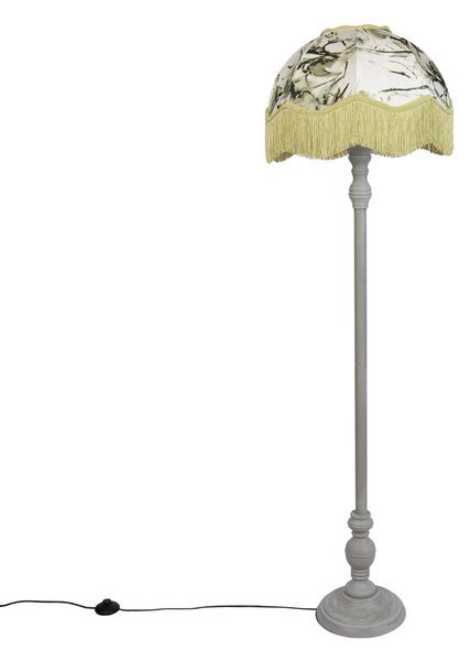 Stoječa svetilka črna s cvetličnim senčilom in belo notranjostjo 45 cm - Classico