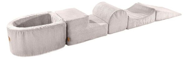 Kremno belo otroško igrišče iz pene iz rebrastega žameta 5 ks višina 30 cm 250x45 cm Montessori – Meowbaby