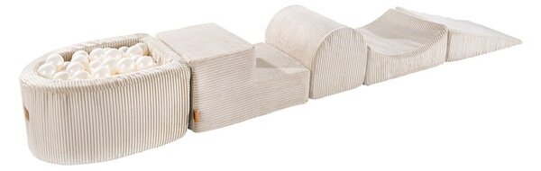Kremno belo otroško igrišče iz pene iz rebrastega žameta 5 ks višina 30 cm 250x45 cm Montessori – Meowbaby
