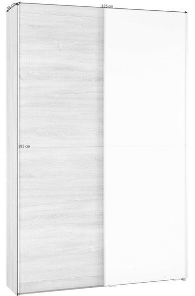Livetastic Omara Z Drsnimi Vrati Aladin, Barva Hrasta, Bela, 125cm