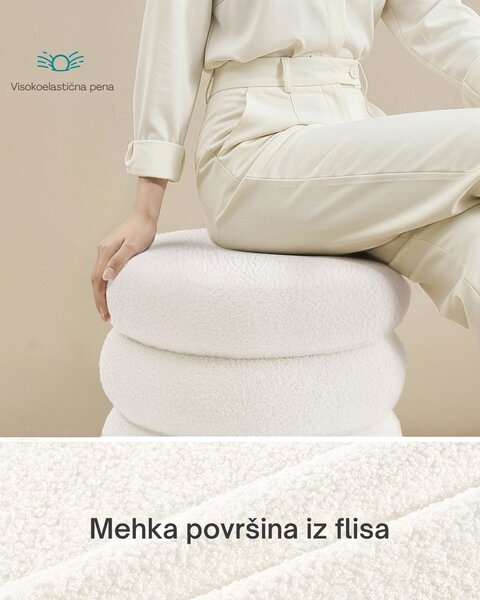 Tapeciran tabure CLOUDY s prostorom za shranjevanje, Ø43x47 cm, bela SongmicsHome