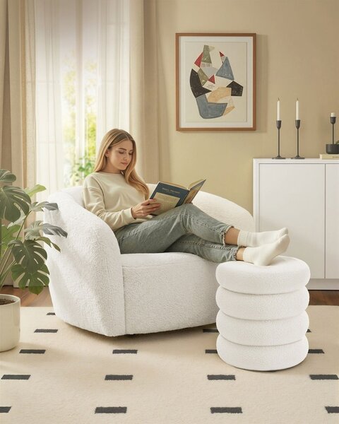 Tapeciran tabure CLOUDY s prostorom za shranjevanje, Ø43x47 cm, bela SongmicsHome