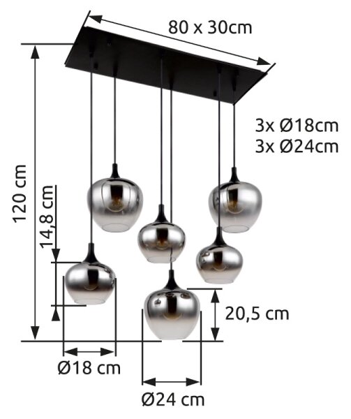 Globo 15548-6H - Lestenec na vrvici MAXY 6xE27/40W/230V