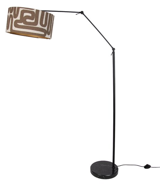 Nastavljiva črna stoječa svetilka z rjavim in bež črtastim senčilom 50 cm - Editor