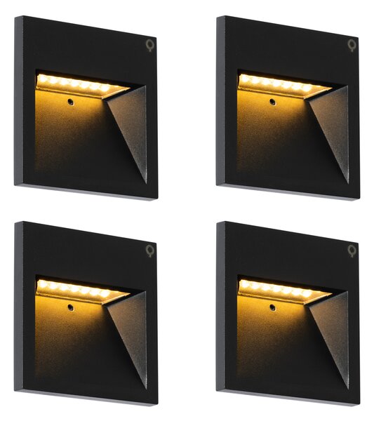 Komplet 4 modernih vgradnih stenskih svetilk črne barve z LED - Gem 2