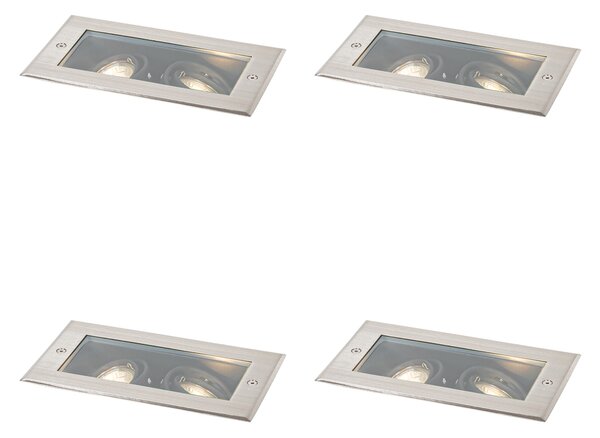 Komplet 4 modernih talnih reflektorjev jeklo 2-luči nastavljivi IP65 - Oneon