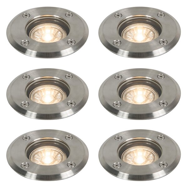 Komplet 6 zunanjih talnih reflektorjev jeklo 11 cm IP67 - Basic Round