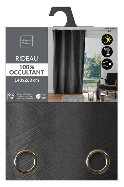 Antracitno siva žametna zavesa 140x260 cm Olympe – douceur d'intérieur