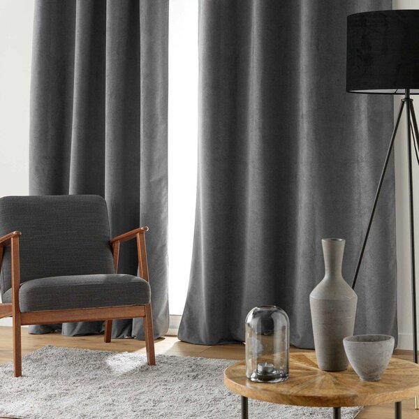Antracitno siva žametna zavesa 140x260 cm Olympe – douceur d'intérieur