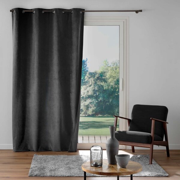 Antracitno siva žametna zavesa 140x260 cm Olympe – douceur d'intérieur