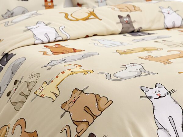 Flanelasta posteljnina COLORED CATS kremna Dimenzije posteljnine: 2 kom 70 x 90 cm | 200 x 220 cm
